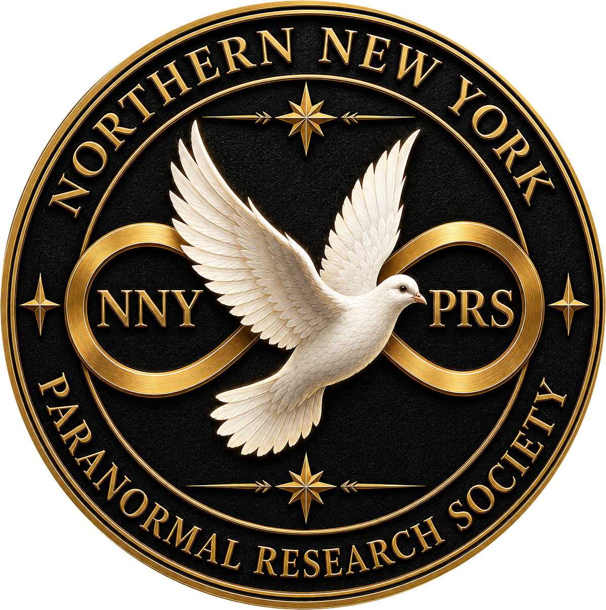 Northern New York Paranormal Research Society gold dove-and-infinity seal